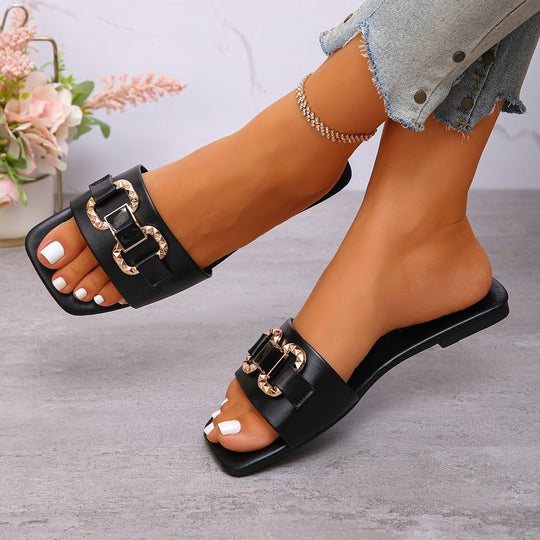 Damen Elegante Slip-On Sandalen mit dekorativer Schnalle