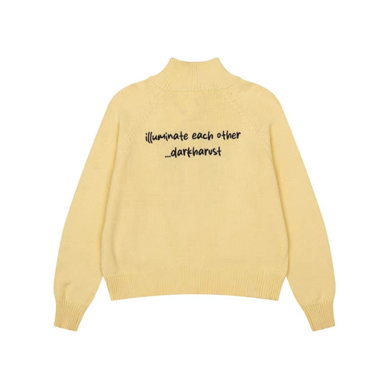 Damen Grobstrick-Zipcardigan mit Stehkragen, aufgesetzten Taschen und Cartoon-Intarsie Nord Taschen