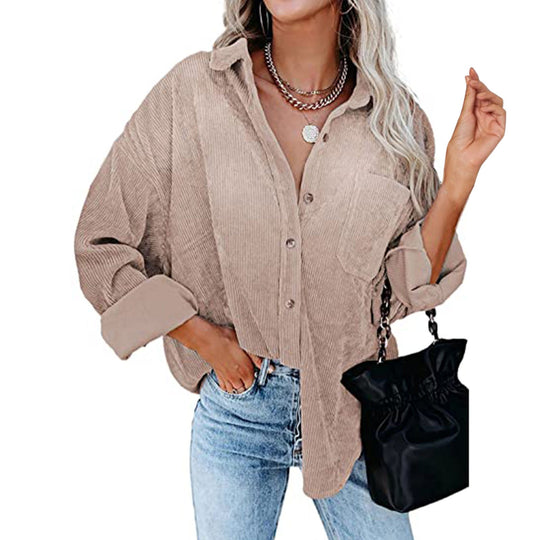 Damen Übergroße Kordbluse
