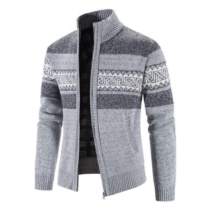 Herren Strickjacke mit hohem Kragen und attraktiven Mustern Nord Taschen