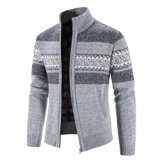 Herren Strickjacke mit hohem Kragen und attraktiven Mustern Nord Taschen