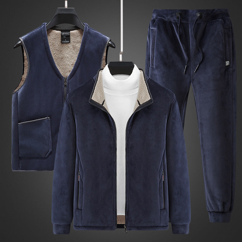 Herren wärmendes Fleece-Dreiteiliges Set mit Reißverschlussjacke, Teddyweste und Jogginghose Nord Taschen