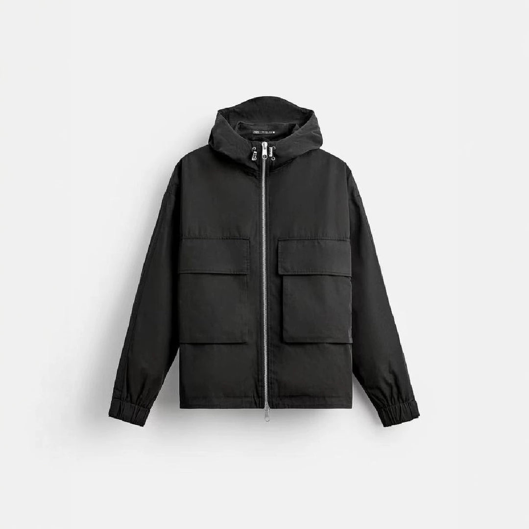 Herren Kurz geschnittene Kapuzen‑Blousonjacke mit aufgesetzten Pattentaschen und Zwei‑Wege‑Reißverschluss Nord Taschen