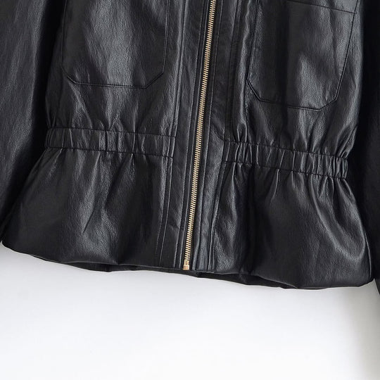 Damen Boxy-Kunstleder-Blouson mit elastischer Taillenpartie, aufgesetzten Brusttaschen und sichtbarem Reißverschluss Nord Taschen