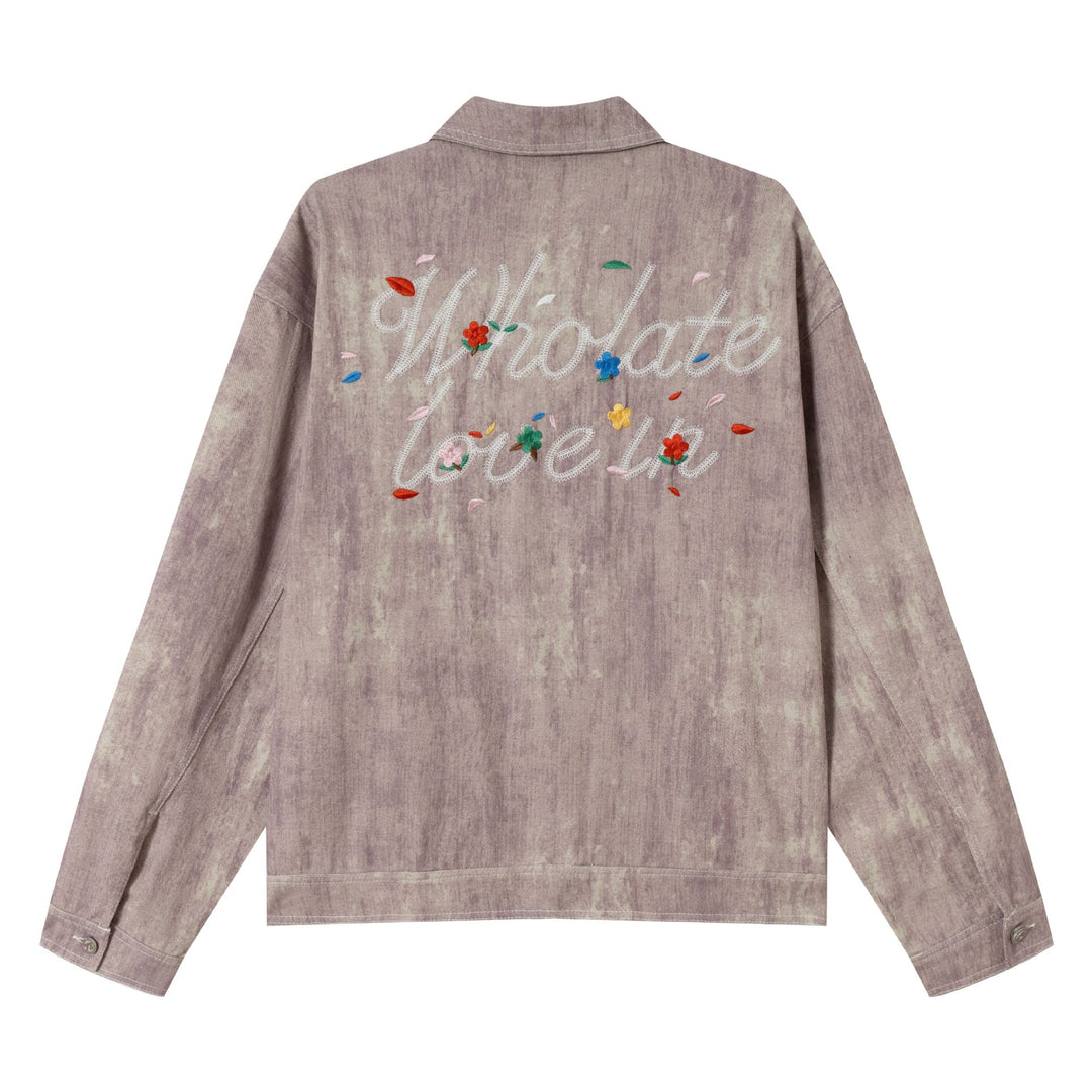 Damen Kurzjacke im Oversized-Workwear-Look mit Blumenstickerei Nord Taschen