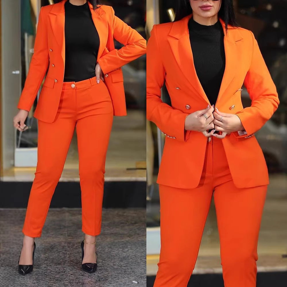 Damen Taillierter Zweiteiler-Blazer mit Slim-Fit Hose im Business-Stil Nord Taschen