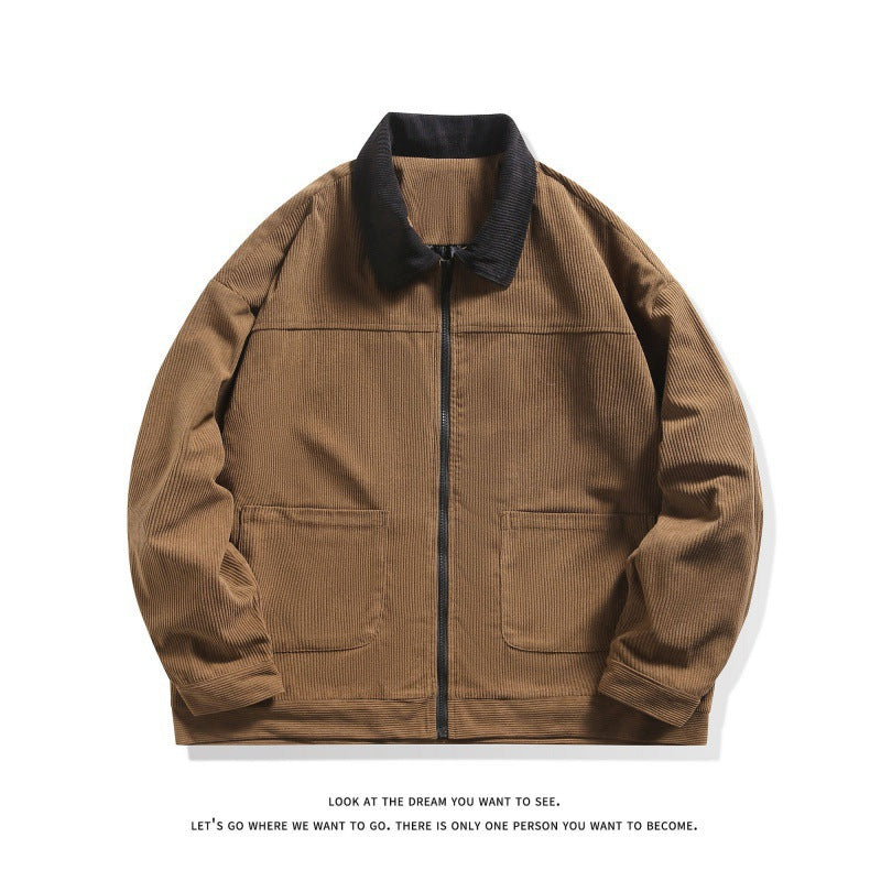 Herren gefütterte Cordjacke mit Kontrastkragen und Frontreißverschluss Nord Taschen
