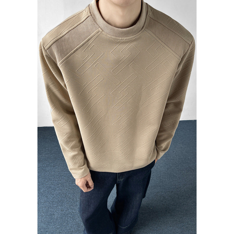 Herren Strukturiertes Langarmshirt mit Stehkragen und geometrischem Reliefmuster Nord Taschen