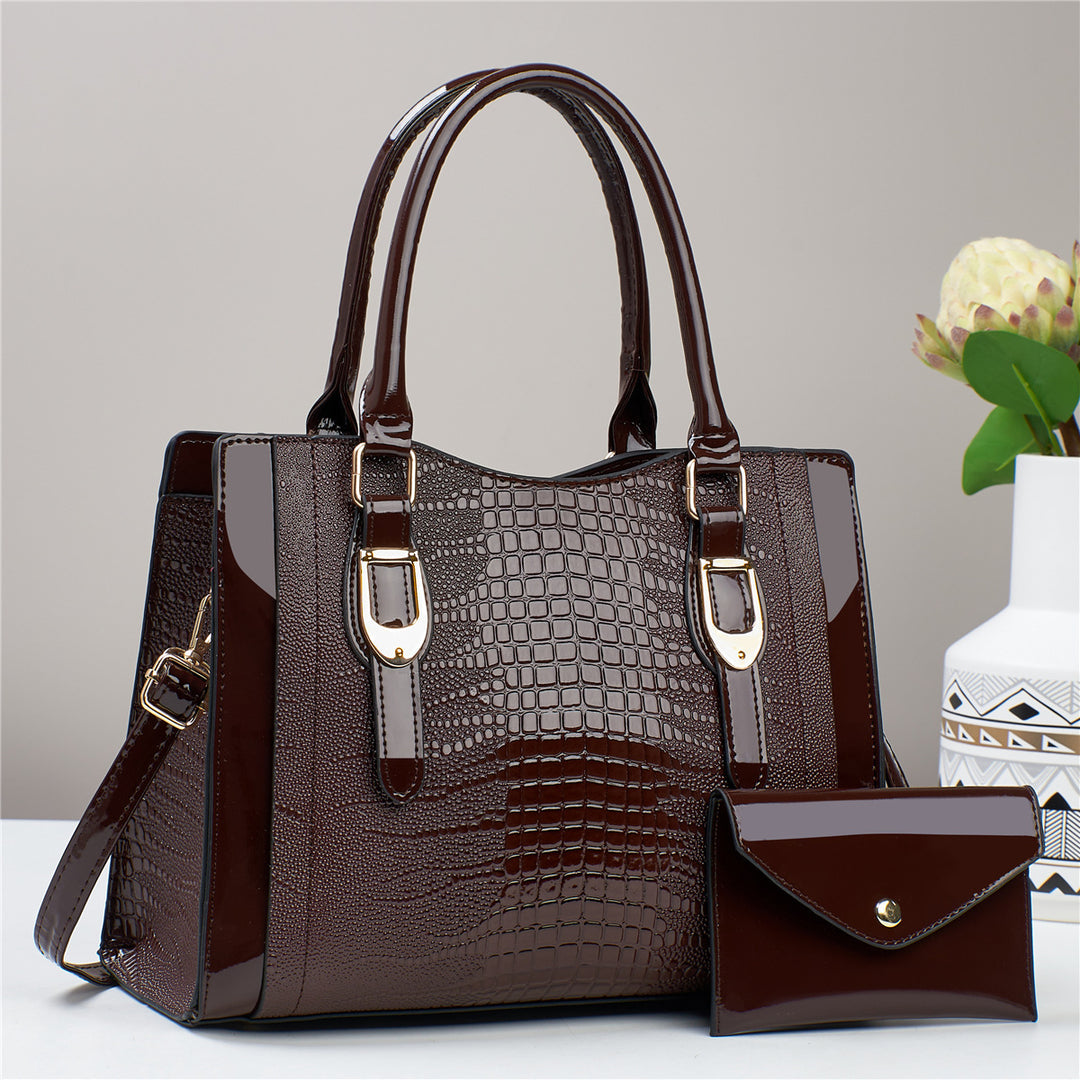 Damen elegante Handtasche mit Kroko-Prägung und abnehmbarer Clutch Nord Taschen