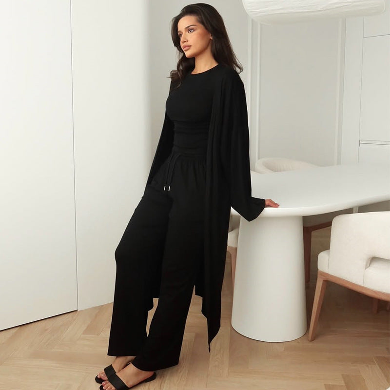 Damen Loungewear-Anzug mit offener Jacke und weitem Hosen Nord Taschen