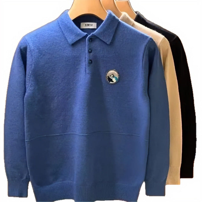 Herren Polokragen-Pullover aus weichem Flauschstrick mit Logo‑Patch Nord Taschen
