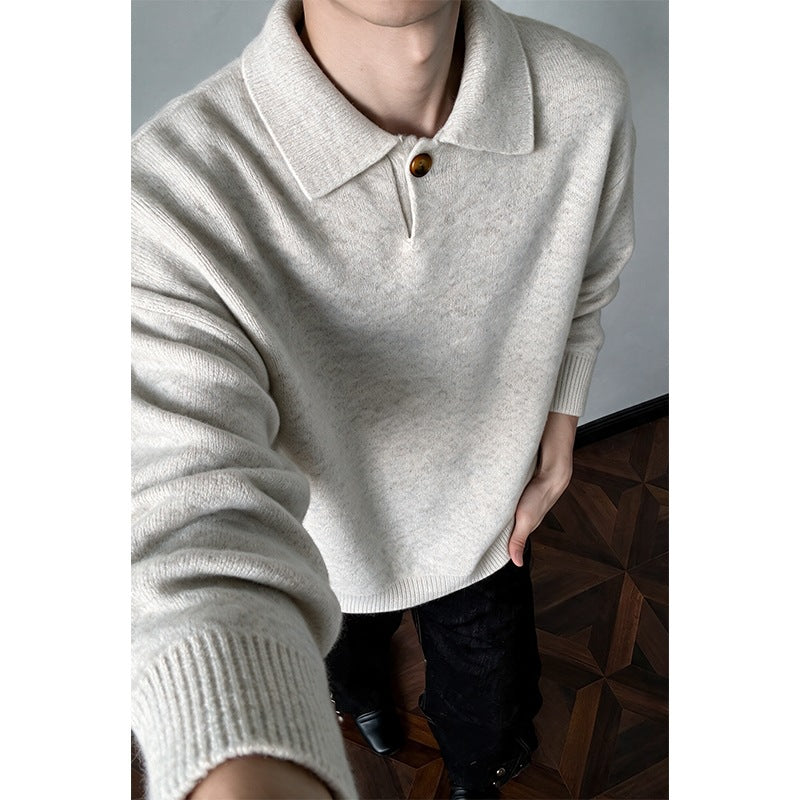 Damen Oversize-Strickpullover mit Polokragen und Ein-Knopf-Detail Nord Taschen