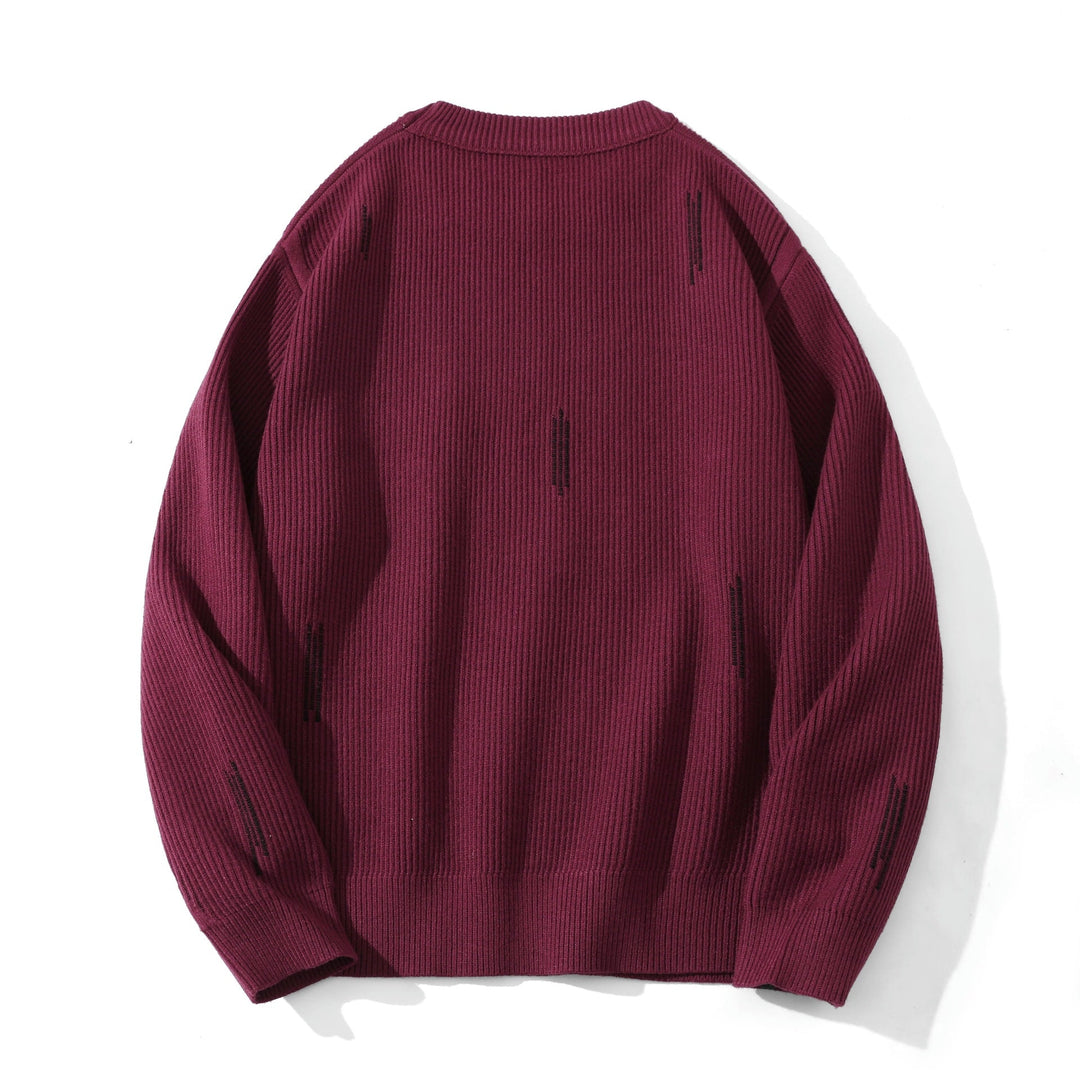 Damen Komfortabler Rippstrick-Pullover in Oversize-Silhouette mit Rundhals und dezentem Destroyed-Look Nord Taschen
