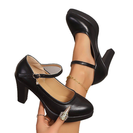 Damen Hochwertige Plateau-Pumps mit verstellbarem Riemen und Schmuckdetails