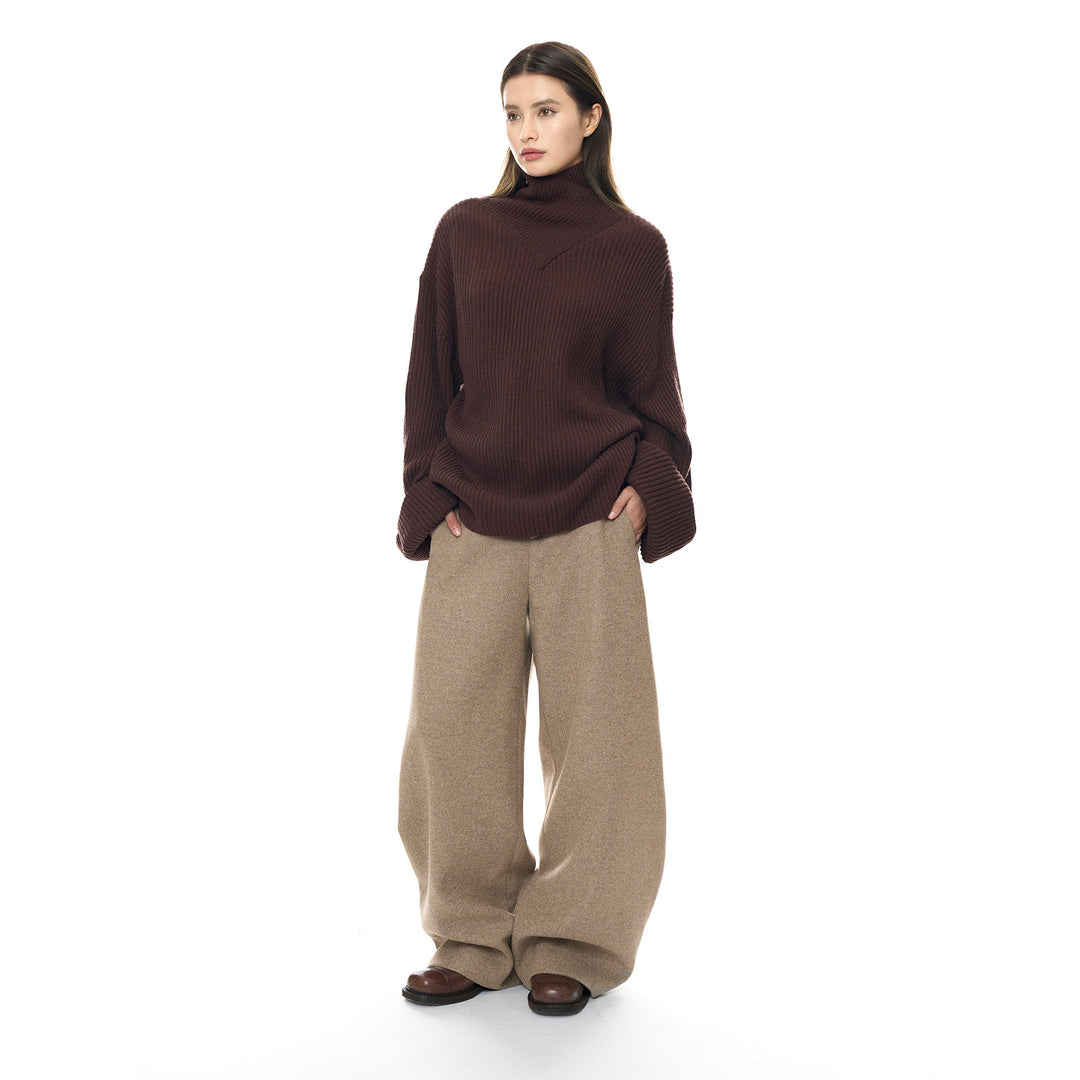 Damen Oversize Rippstrick-Rollkragenpullover mit V‑Passe Nord Taschen
