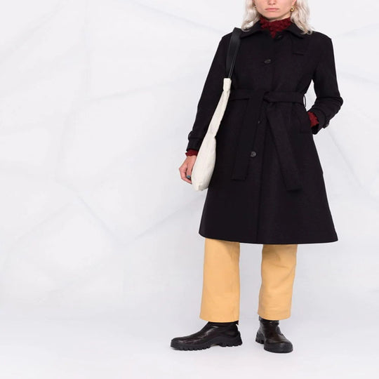 Damen Taillierter Wollmix-Mantel mit Bindegürtel und A-Linien-Schnitt Nord Taschen