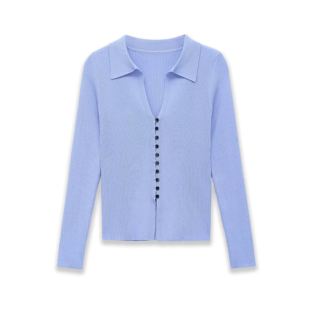 Damen Strickcardigan mit Rippenstruktur und Polokragen Nord Taschen