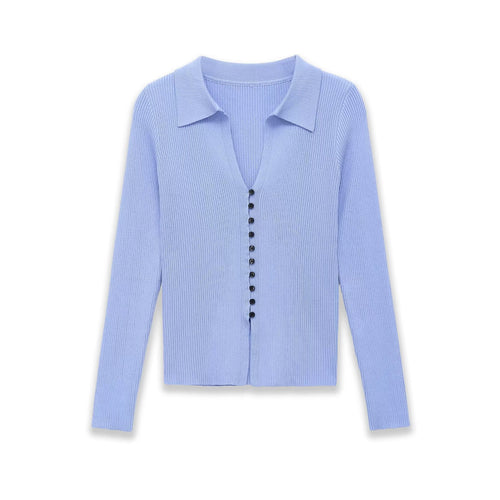 Damen Strickcardigan mit Rippenstruktur und Polokragen Nord Taschen