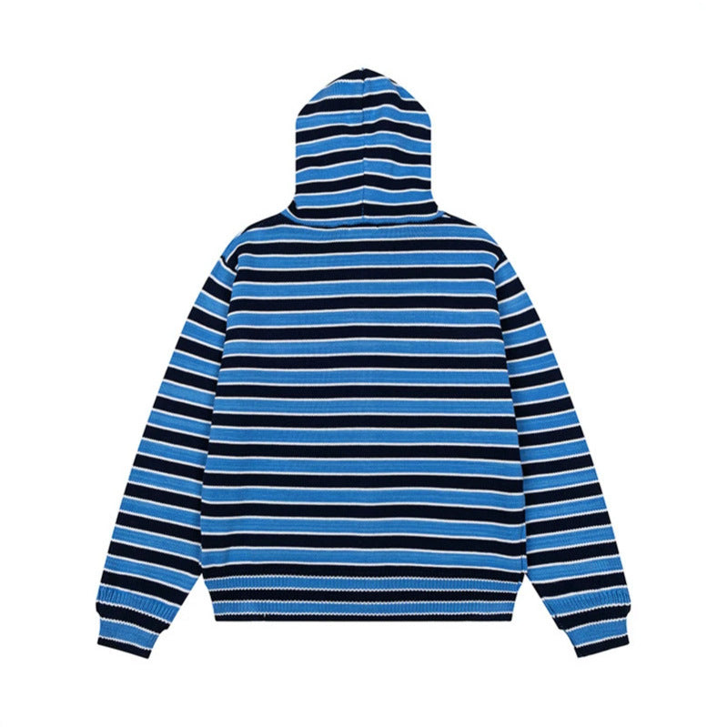 Damen Gestreifte Kapuzen-Strickjacke mit durchgehendem Reißverschluss und Eingrifftaschen Nord Taschen