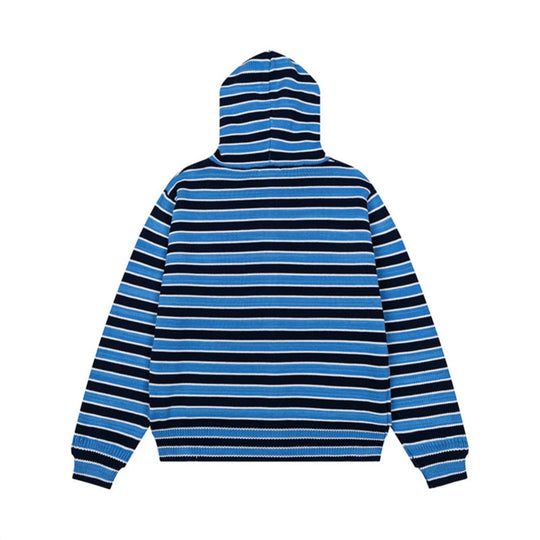 Damen Gestreifte Kapuzen-Strickjacke mit durchgehendem Reißverschluss und Eingrifftaschen Nord Taschen