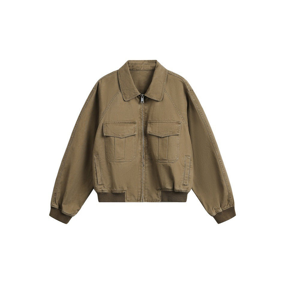 Damen Kurz geschnittene Boxy-Blousonjacke aus Baumwollmix mit Pattentaschen und durchgehendem Reißverschluss Nord Taschen