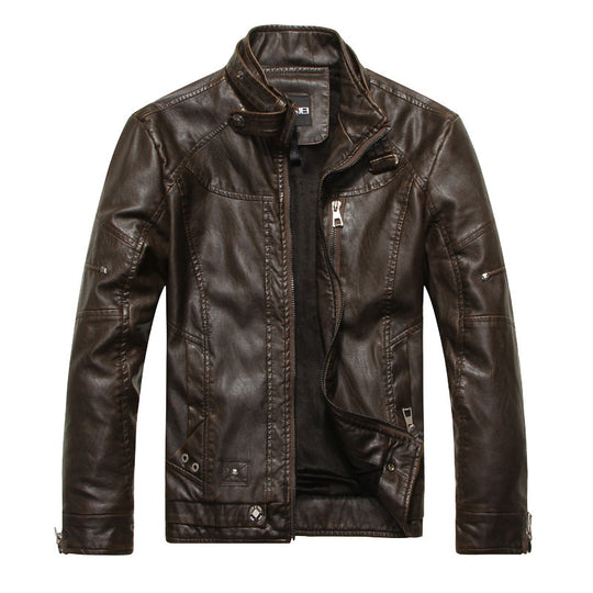 Herren Vintage-Lederoptik-Jacke im Bikerstil mit Stehkragen, Ziernähten und Reißverschluss-Details Nord Taschen