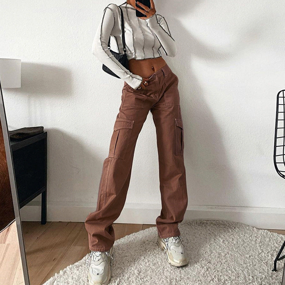 Damen High‑Waist Cargo-Jeanshose im Relaxed-Fit mit weitem Bein Nord Taschen