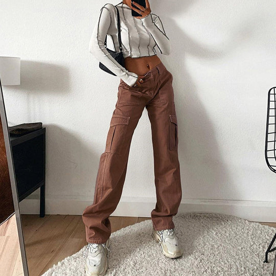 Damen High‑Waist Cargo-Jeanshose im Relaxed-Fit mit weitem Bein Nord Taschen