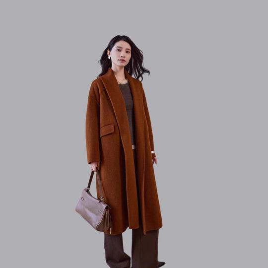 Damen Oversized Wollmantel mit klassischem Reverskragen Nord Taschen