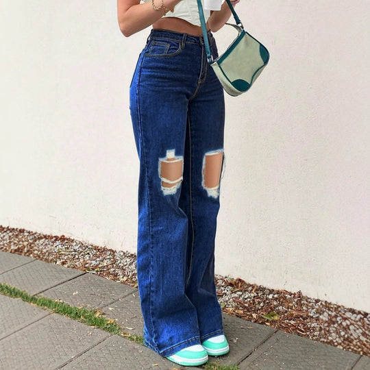Damen High-Waist Flared-Jeans im Retro-Bootcut mit kniehohen Cut-Outs und Five-Pocket-Design Nord Taschen