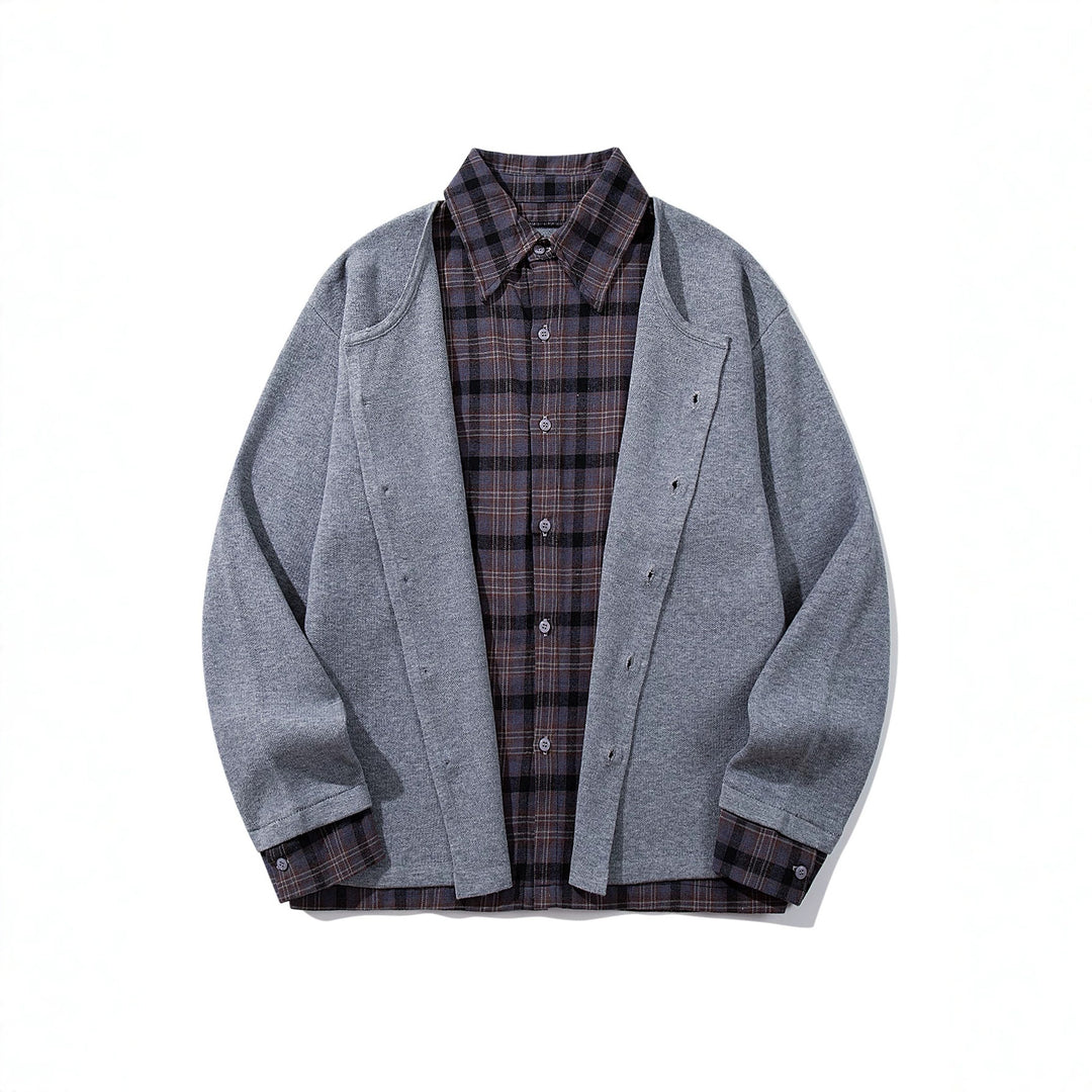 Herren Karierter Flanellhemd-Layer mit offenem Strickcardigan Nord Taschen