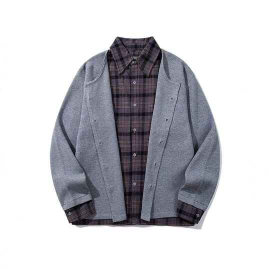 Herren Karierter Flanellhemd-Layer mit offenem Strickcardigan Nord Taschen