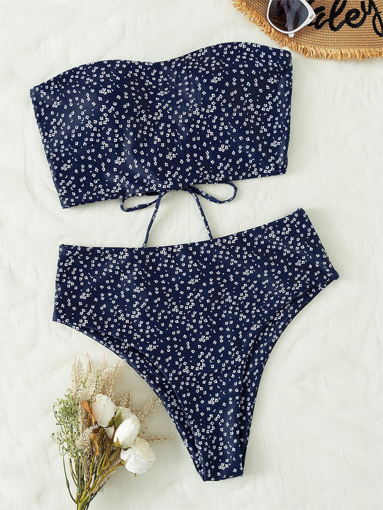 Damen Bandeau-Bikini mit hochgeschnittenem Unterteil