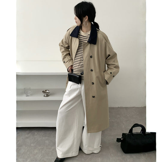 Damen Langer Wasserabweisender Trenchcoat mit Rückencape und Stehkragen Nord Taschen