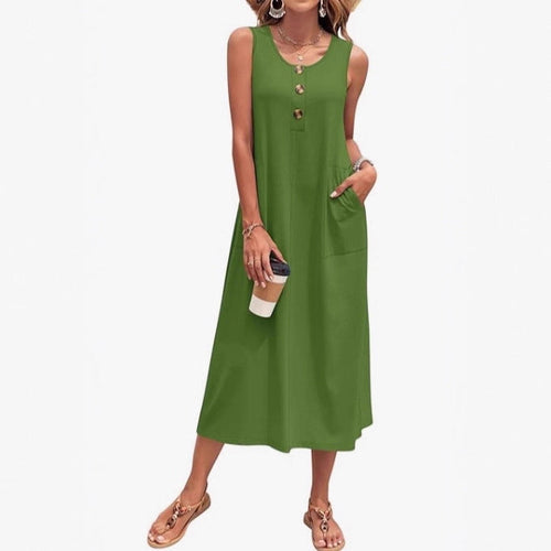 Damen Lässiges Midikleid mit Taschen und Knopfdetails Nord Taschen