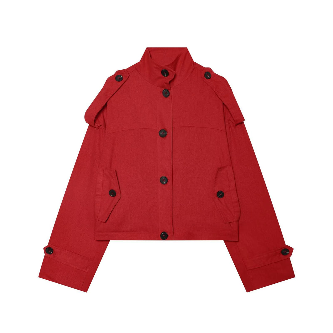 Damen Cropped Übergangsjacke im Field‑Stil mit Stehkragen und Schulterriegeln Nord Taschen