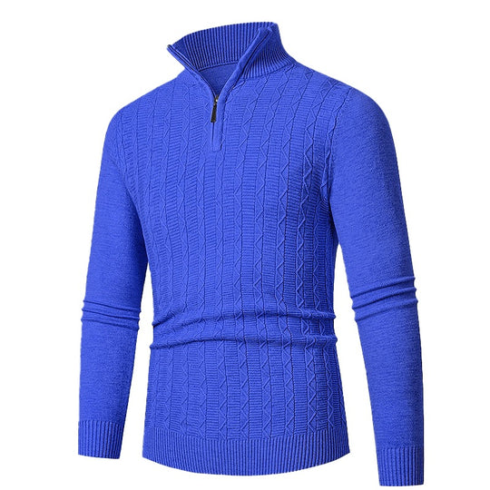 Herren Enganliegender Halbzip-Strukturpullover aus Merino‑Mix mit Zopfmuster und Stehkragen Nord Taschen