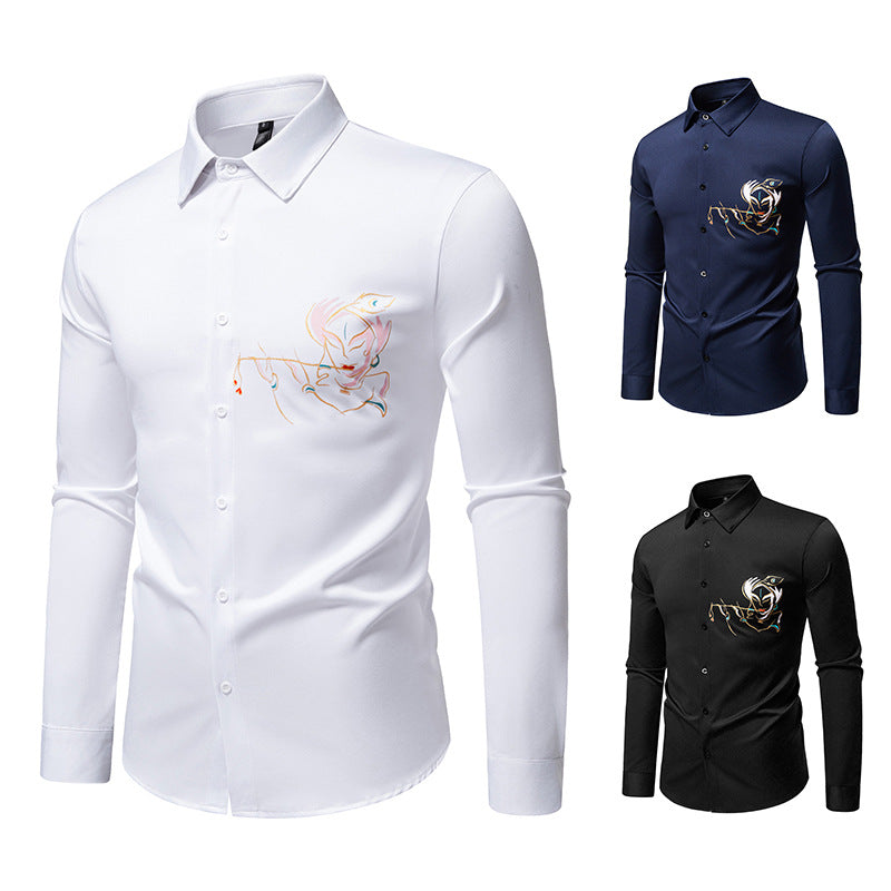 Herren Slim-Fit Businesshemd mit aufwendiger Bruststickerei und Kentkragen Nord Taschen