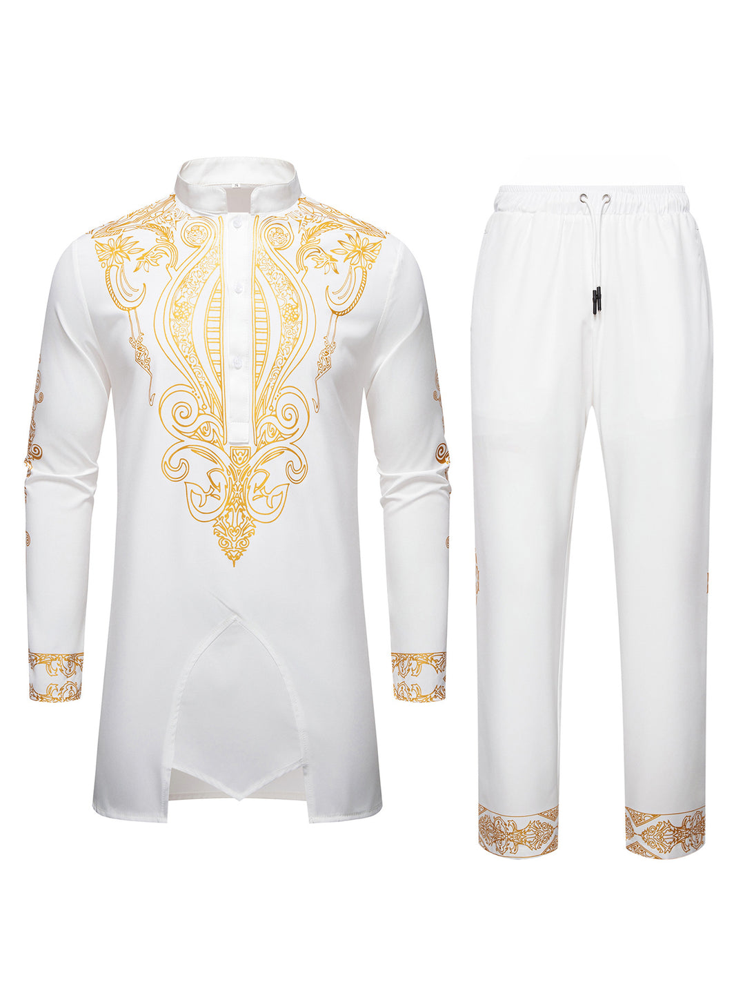 Herren Tunika Anzug mit Stehkragen und ornamentaler Goldapplikation Nord Taschen