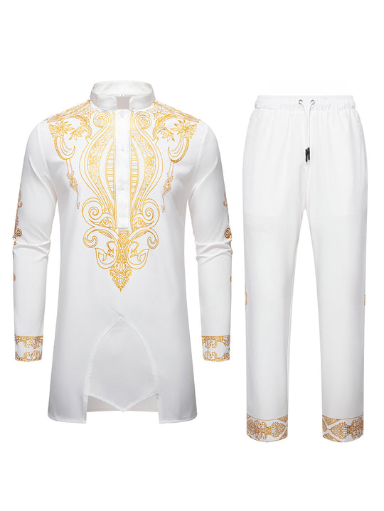 Herren Tunika Anzug mit Stehkragen und ornamentaler Goldapplikation Nord Taschen