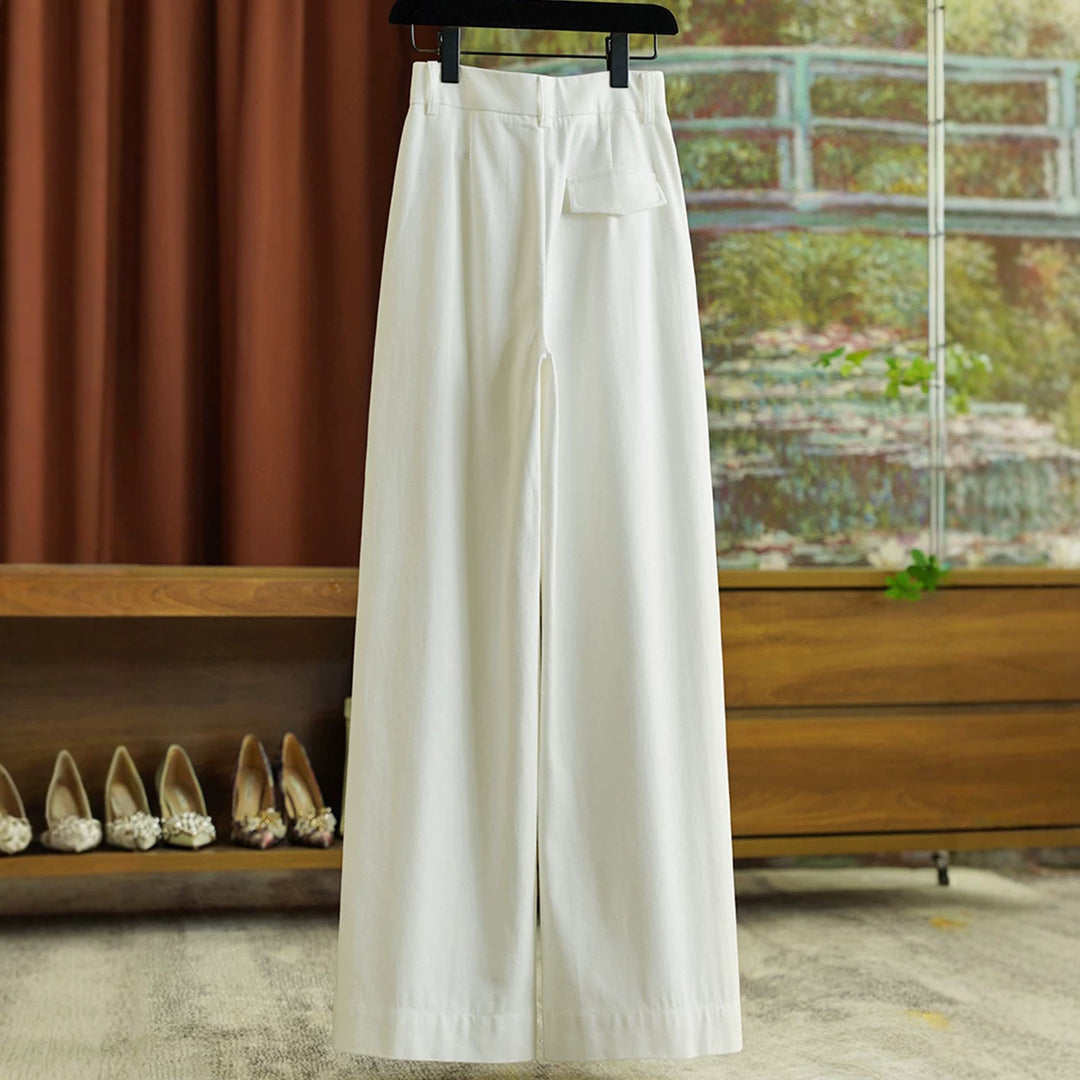 Damen Hochgeschnittene Bundfaltenhose in Leinenoptik mit weitem Bein Nord Taschen