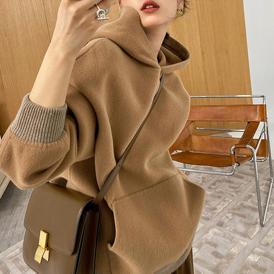 Damen Oversized Sweatjacke mit Kapuze und modernem Houndstooth-Muster Nord Taschen