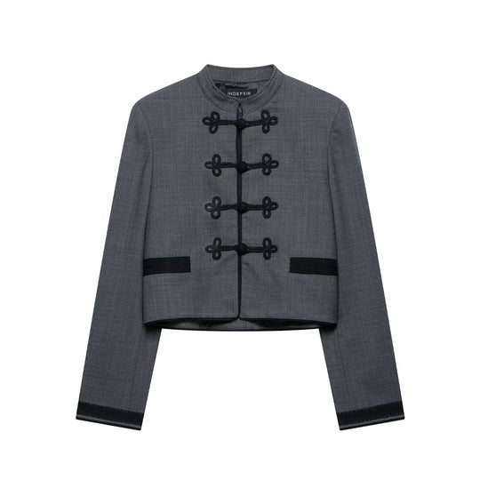 Damen Kurze Jacke im Mandarinstil mit Zierknotenverschluss und taillierter Silhouette Nord Taschen