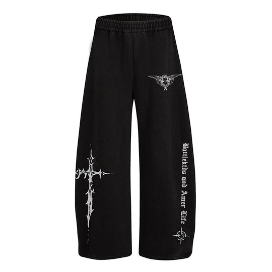 Damen Weite Lounge-Hose im Palazzo-Stil mit Elastikbund und Gothic-Print Nord Taschen