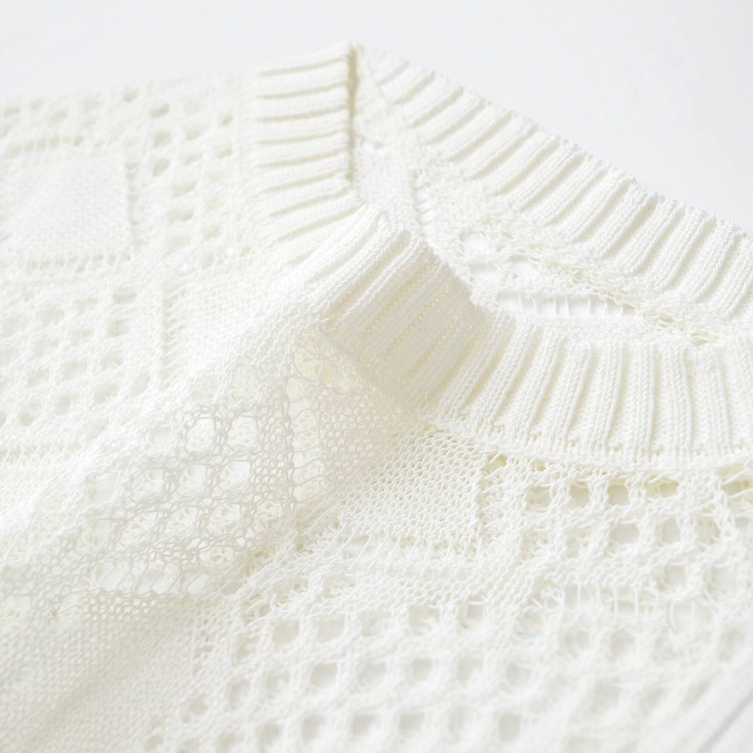 Damen Lochstrick-Pullover mit Rautenmuster und Rundhalsausschnitt Nord Taschen