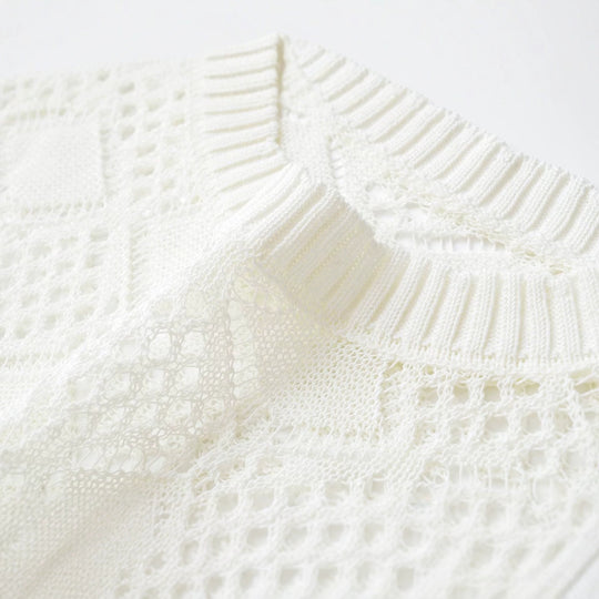 Damen Lochstrick-Pullover mit Rautenmuster und Rundhalsausschnitt Nord Taschen