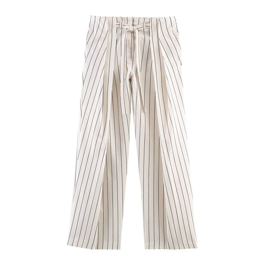 Damen Zweiteiliges Lässiges Nadelstreifen-Set: Stehkragen-Bluse & Weite Highwaist-Hose Nord Taschen