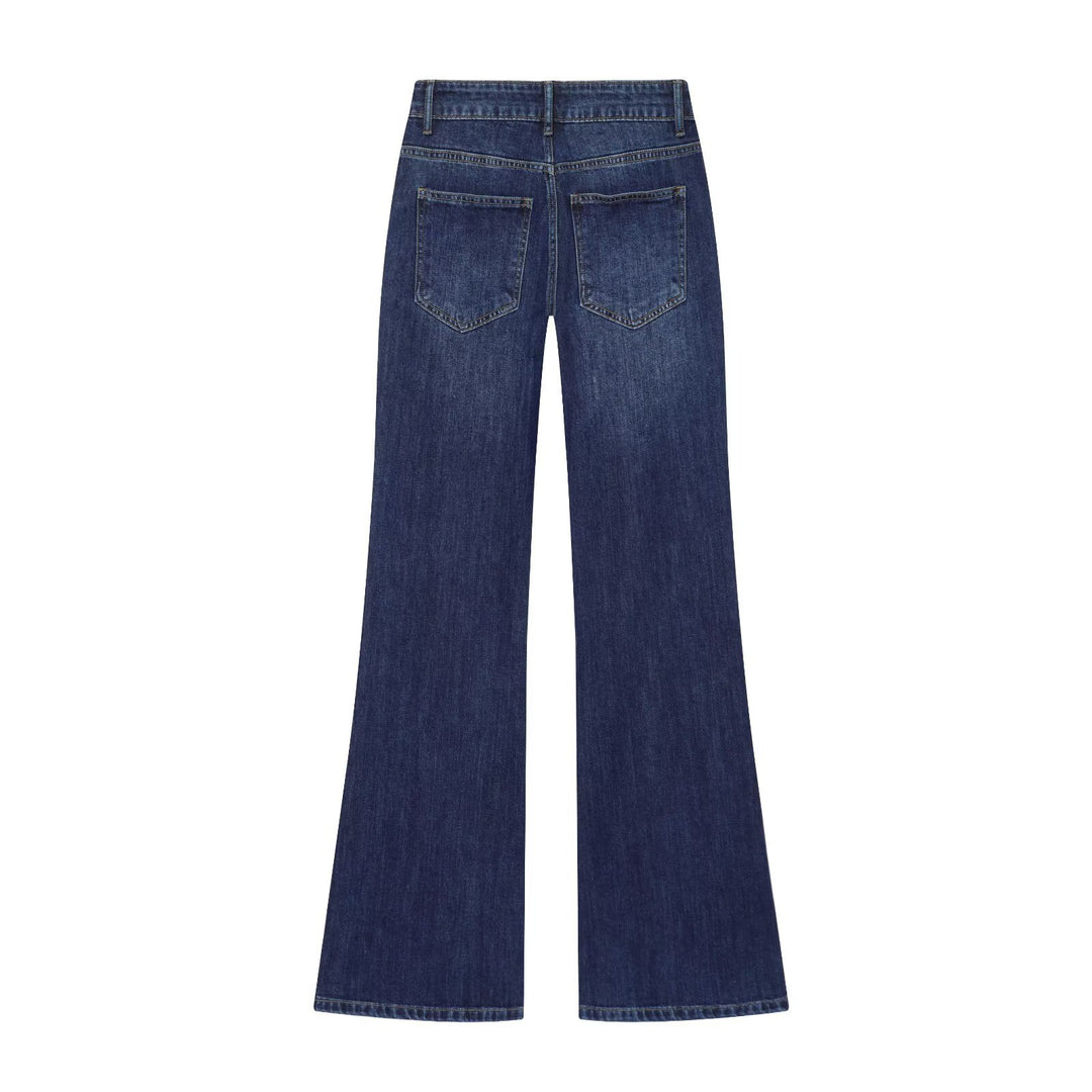 Damen Highwaist-Jeans mit weitem Bein, aufgesetzten Taschen und Mittelnaht Nord Taschen