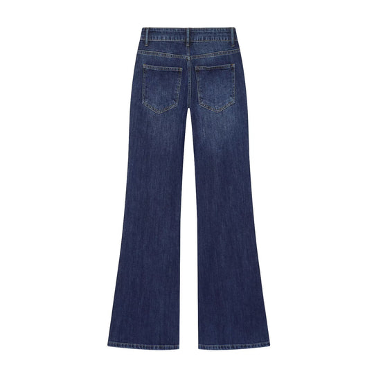 Damen Highwaist-Jeans mit weitem Bein, aufgesetzten Taschen und Mittelnaht Nord Taschen