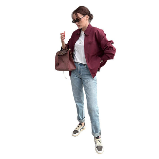 Damen Leichte Twill-Übergangsjacke mit Hemdkragen, verdecktem Reißverschluss und kastiger Silhouette Nord Taschen